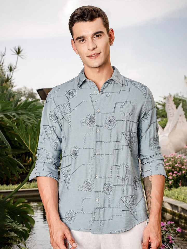 Thomas Scott Men Regular Fit Long Sleeves Embroidered Shirt