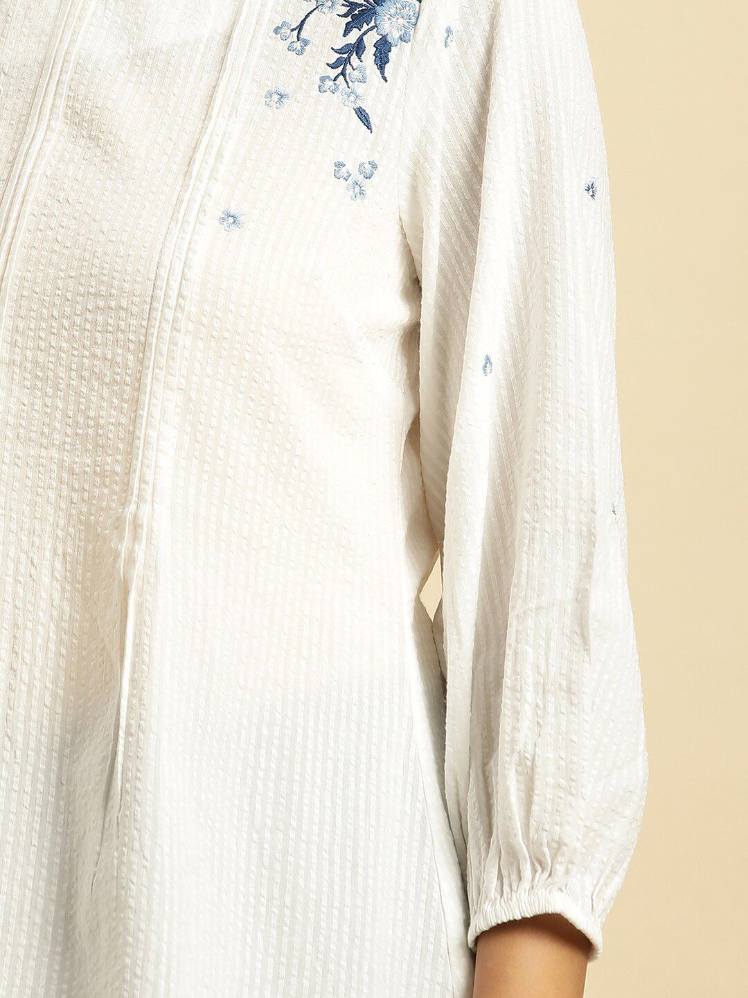 W Self Designed Puff Sleeves Pure Cotton A-Line Top