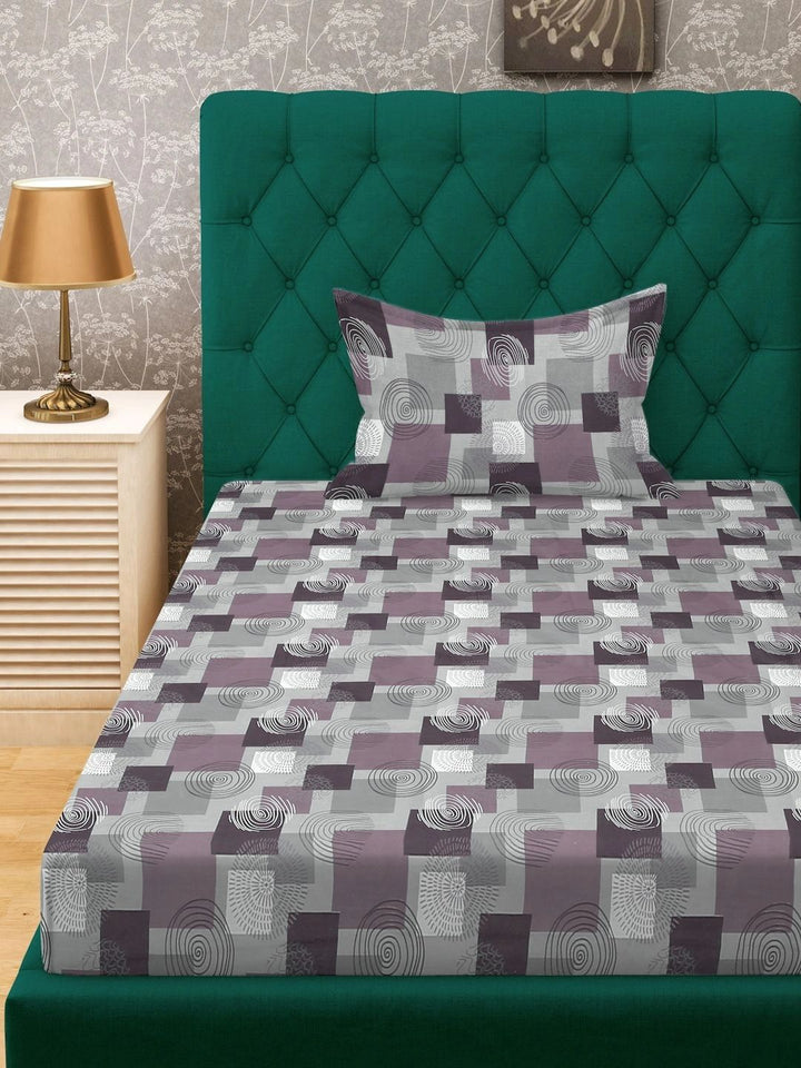 Myntra Elegant Homes Purple Geometric 400 TC Single Bedsheet with 1 Pillow Covers