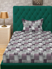 Myntra Elegant Homes Purple Geometric 400 TC Single Bedsheet with 1 Pillow Covers