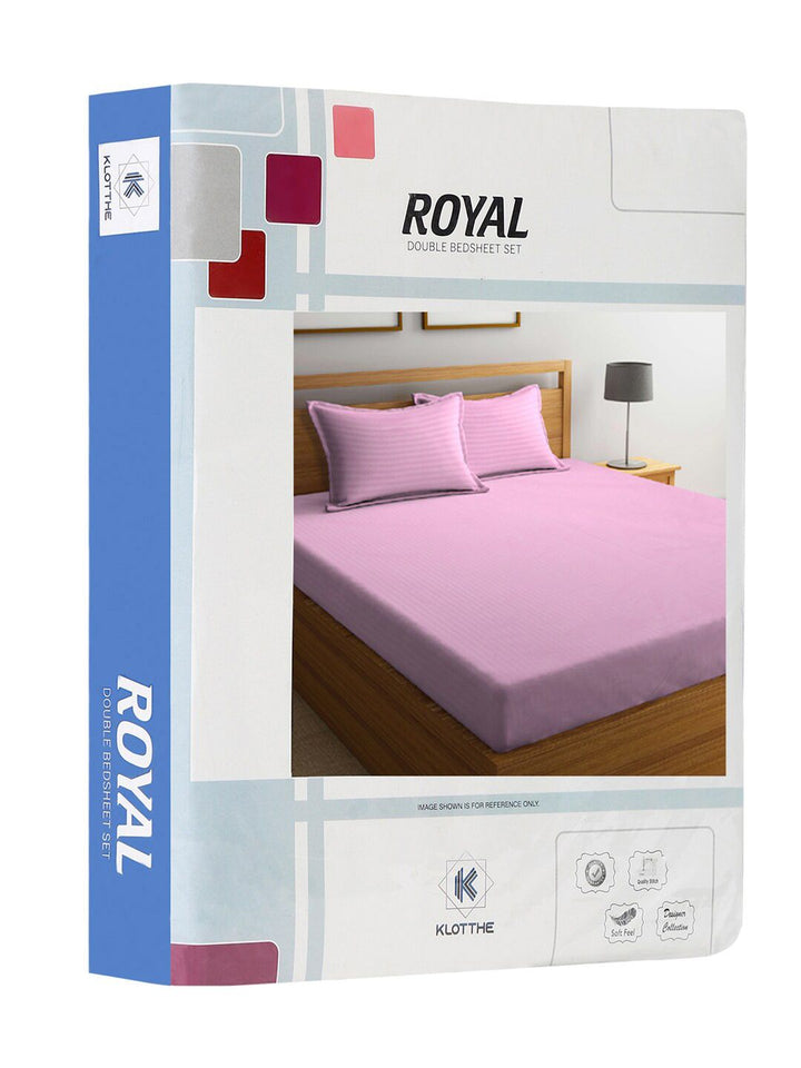 KLOTTHE Pink Striped 300 TC King Bedsheet With Pillow Cover