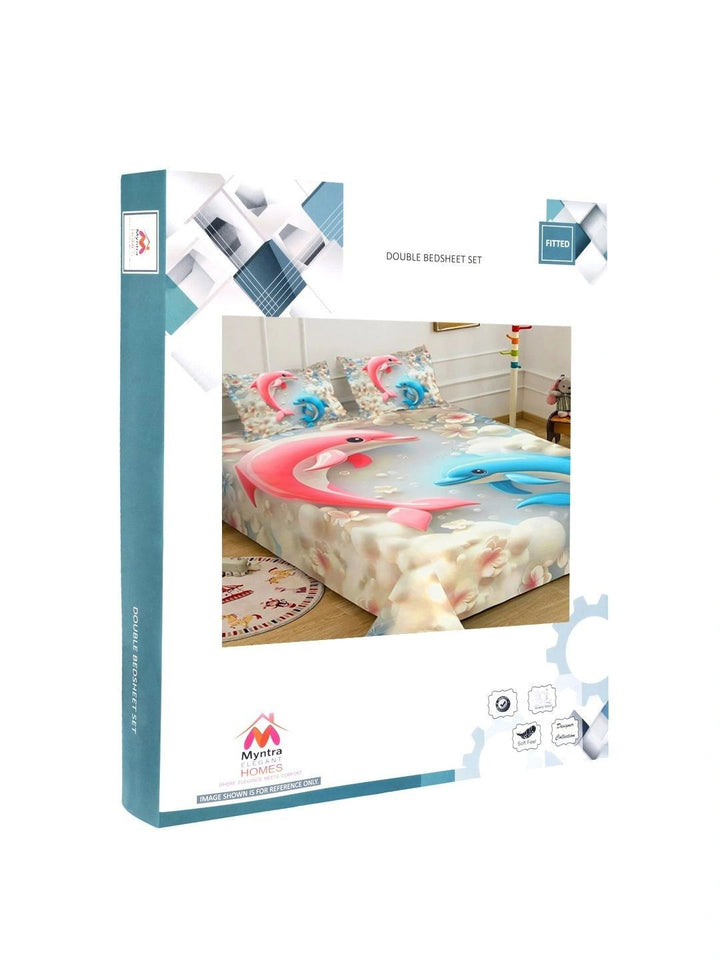 Myntra Elegant Homes Grey & Blue 400 TC King Bedsheet with 2 Pillow Covers