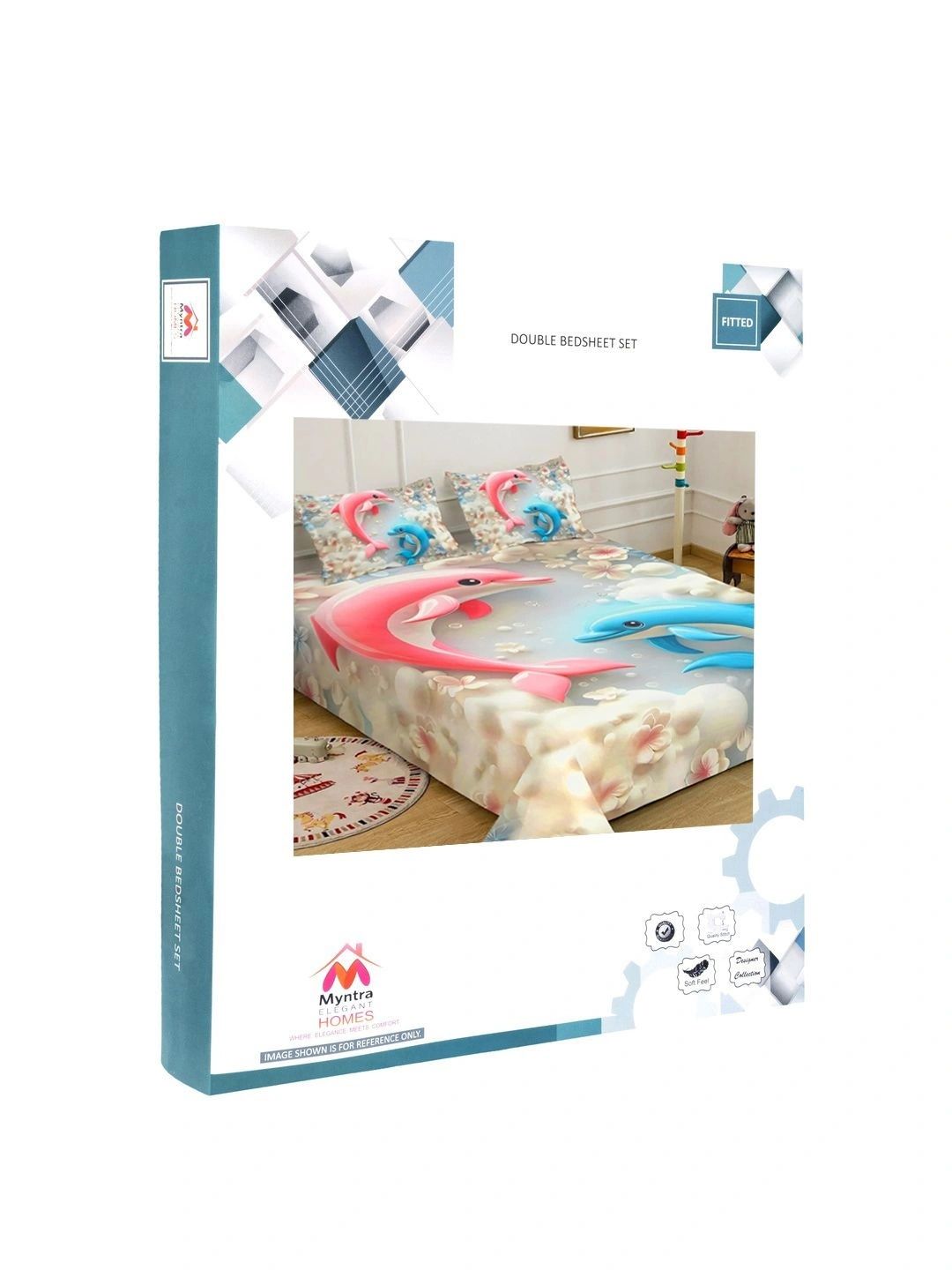 Myntra Elegant Homes Grey & Blue 400 TC King Bedsheet with 2 Pillow Covers