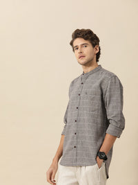 Mr Bowerbird Men Grey Tailored Fit Horizontal Stripes Casual Shirt
