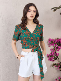 Berrylush V-Neck Floral Print Wrap Crop Top