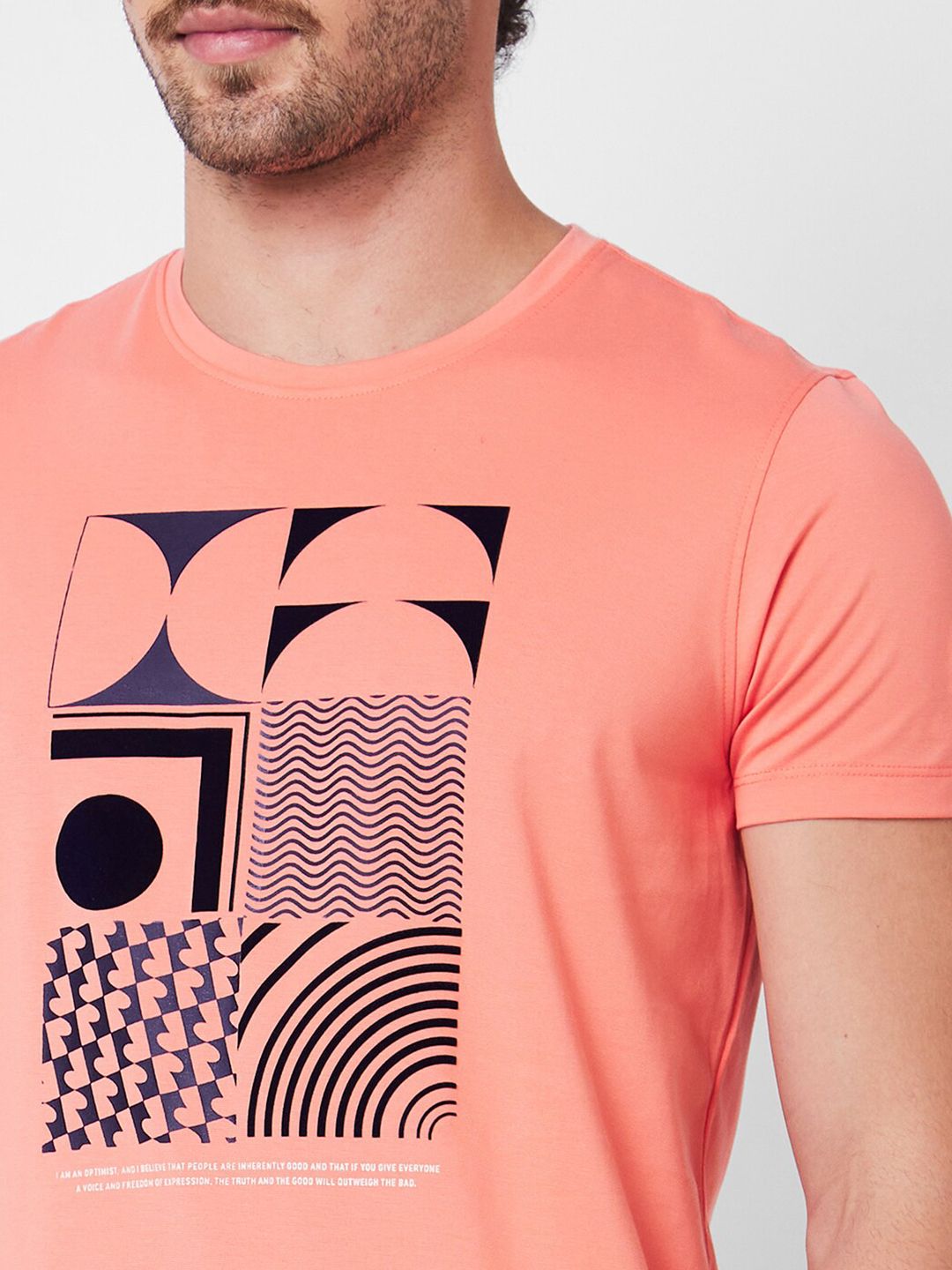 SPYKAR Graphic Printed Round Neck Cotton Slim Fit T-shirt