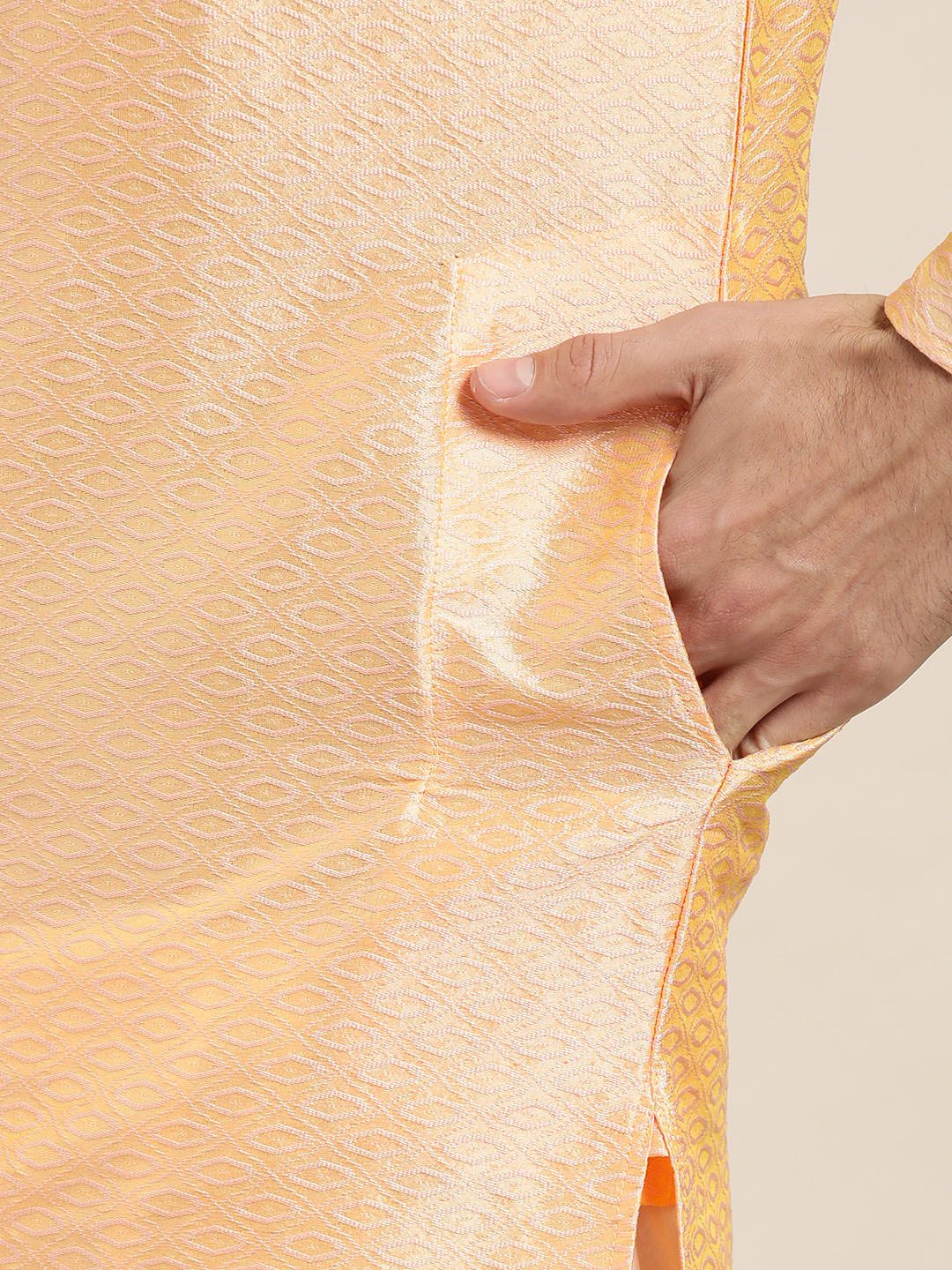 SOJANYA Men Peach-Coloured Woven Design Straight Kurta