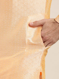 SOJANYA Men Peach-Coloured Woven Design Straight Kurta