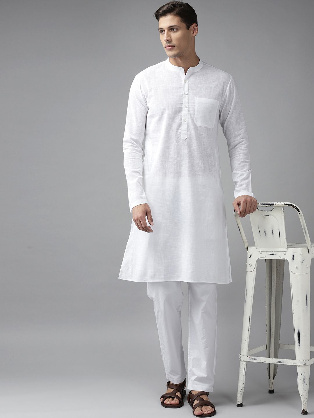 See Designs Men White Solid Pure Cotton Kurta with Pyjamas