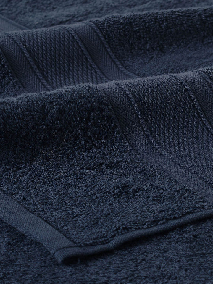 MYTRIDENT Set of 4 Navy Blue 500 GSM Striped Pure Cotton Face Towels
