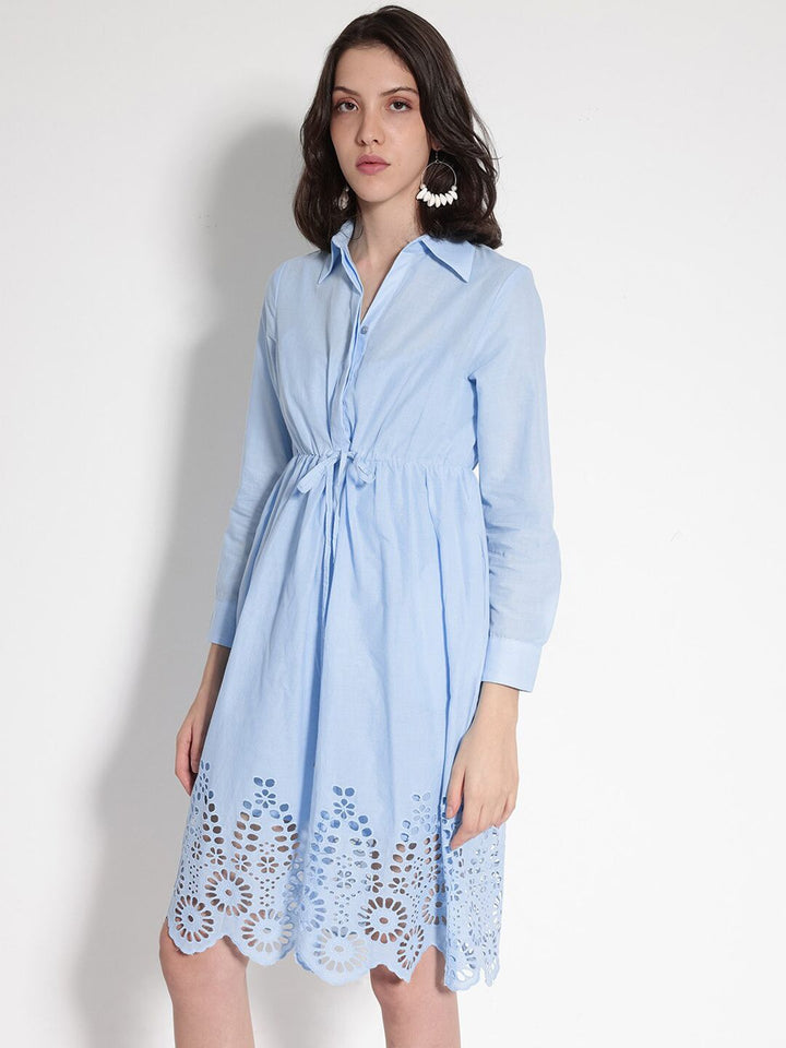 RAREISM Shirt Collar Cuffed Sleeves Cotton Fit & Flare Dress