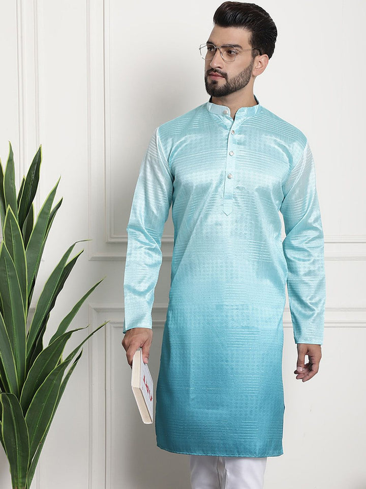 SOJANYA Woven Design Mandarin Collar Silk Cotton Kurta