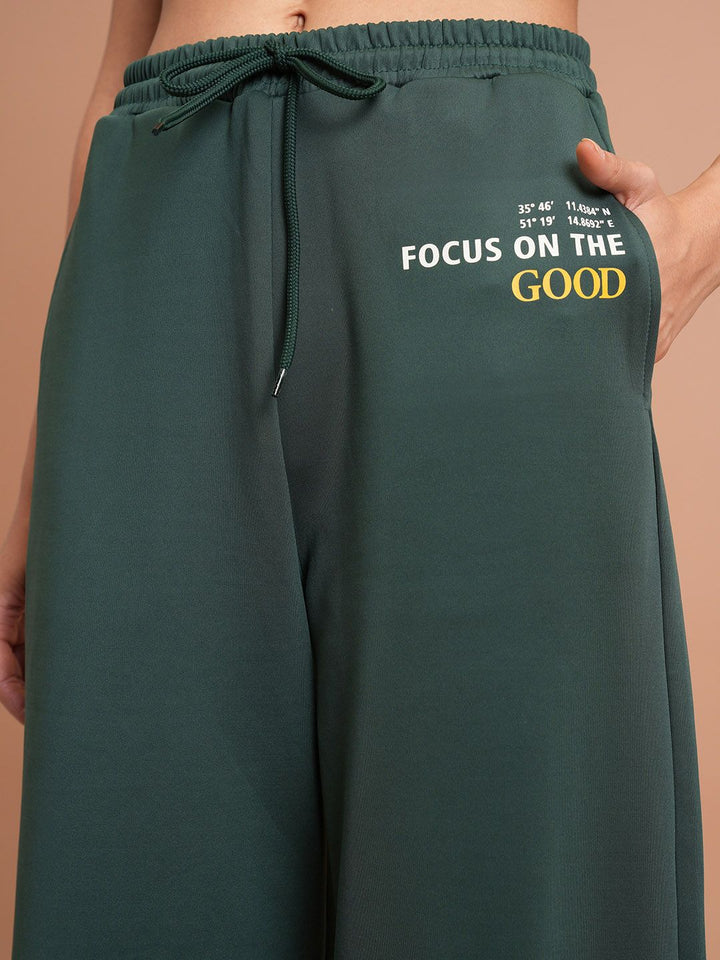 Tokyo Talkies Typography Printed Relaxed Fit Hooded Sweatshirt With Wide Leg Trousers