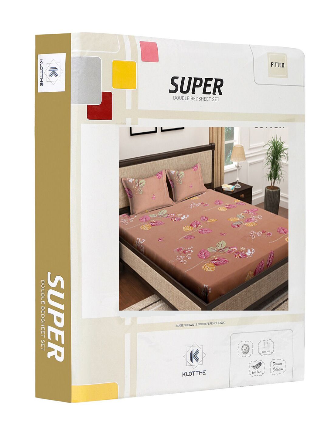 KLOTTHE Brown & Pink Floral Printed 400 TC Cotton Fitted Double King Bedsheets Set