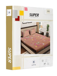 KLOTTHE Brown & Pink Floral Printed 400 TC Cotton Fitted Double King Bedsheets Set