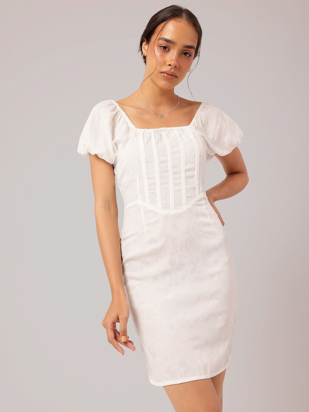 DressBerry Girly Glam Ivory Mini Dress