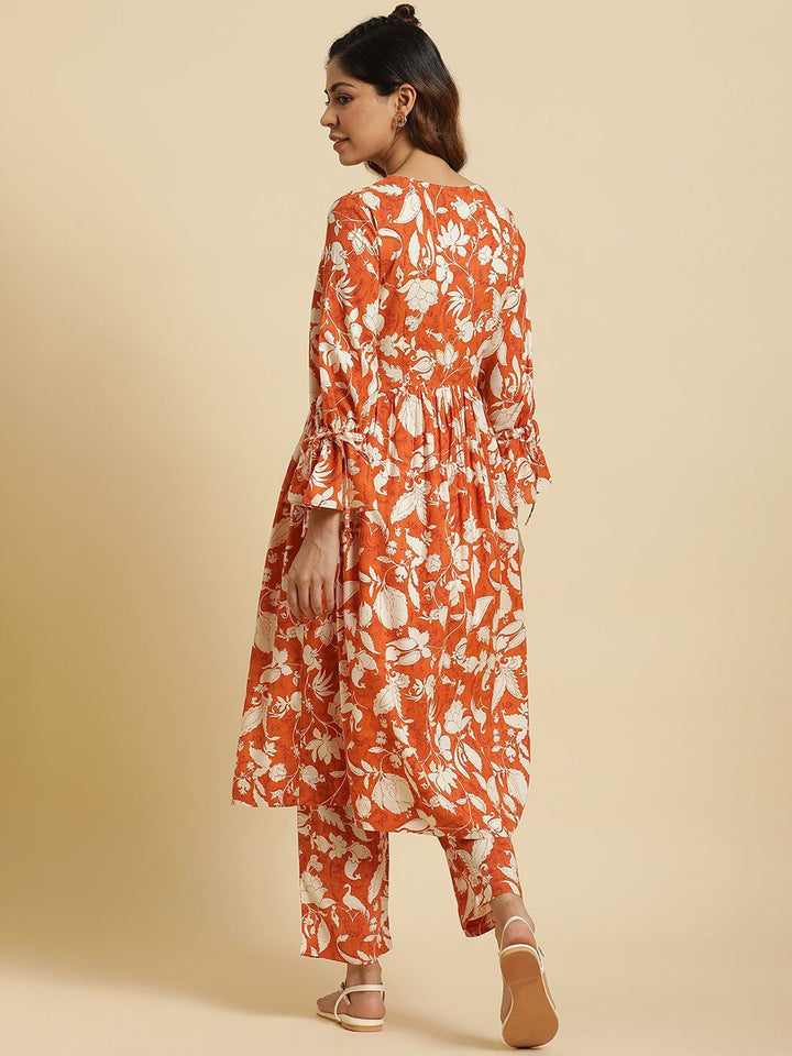 W Floral Printed V-Neck Empire Kurta with Trousers