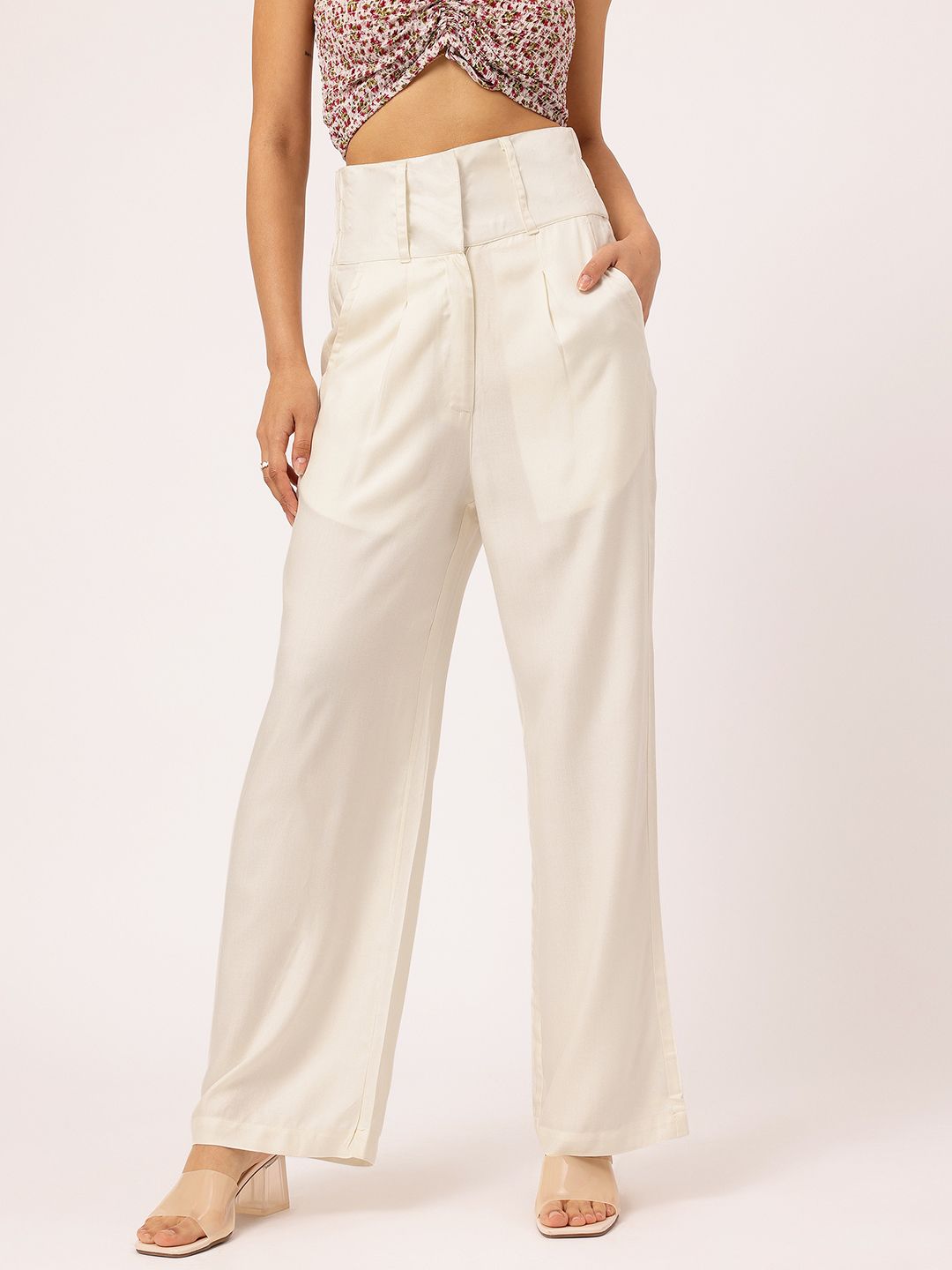 DressBerry Women Flowy Wide Waistband Flared Trousers