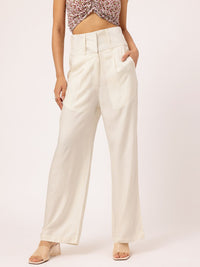 DressBerry Women Flowy Wide Waistband Flared Trousers