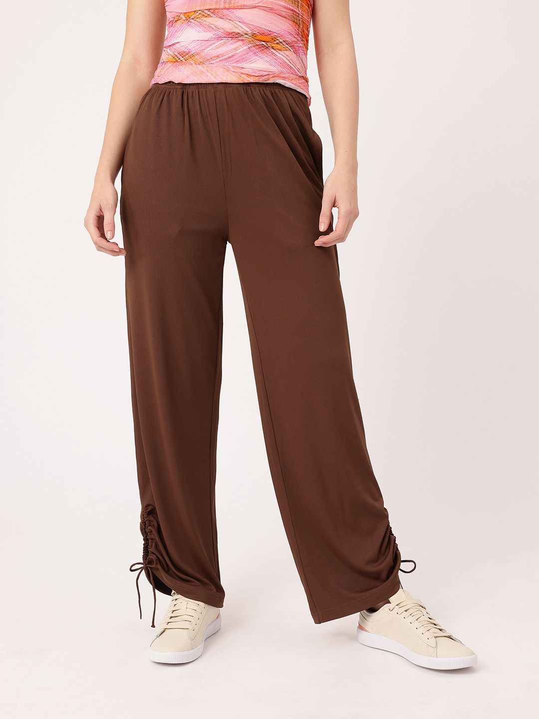 DressBerry Women Street Glam Ribbed Tie-up Detailed Relaxed Fit Trousers