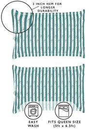 Story@home Arena Green & White Striped Microfiber 180 TC Queen Bedsheet & 2 Pillow Covers