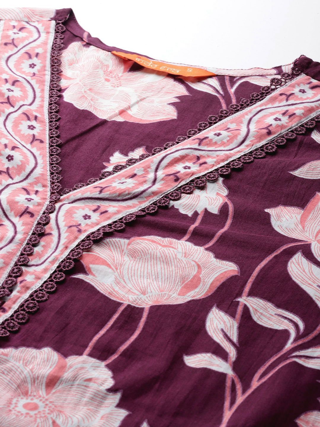 Indo Era Floral Printed Pure Cotton Kurta With Trousers & Dupatta