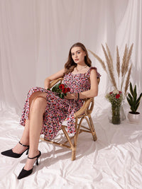 STREET 9 Floral Printed Crepe Fit & Flare Midi Dress
