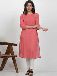 W Women Self Design Thread Work Cotton Straight Kurta