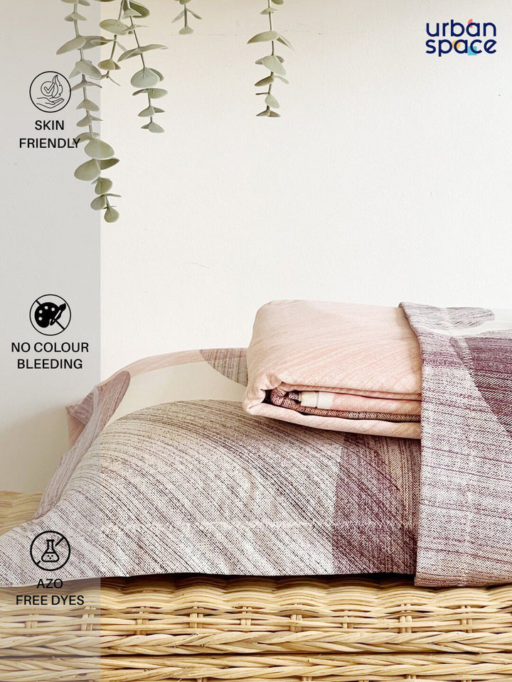 URBAN SPACE Serene Pink & Purple Geometric Cotton 200 TC Single Bedsheet & 1 Pillow Cover