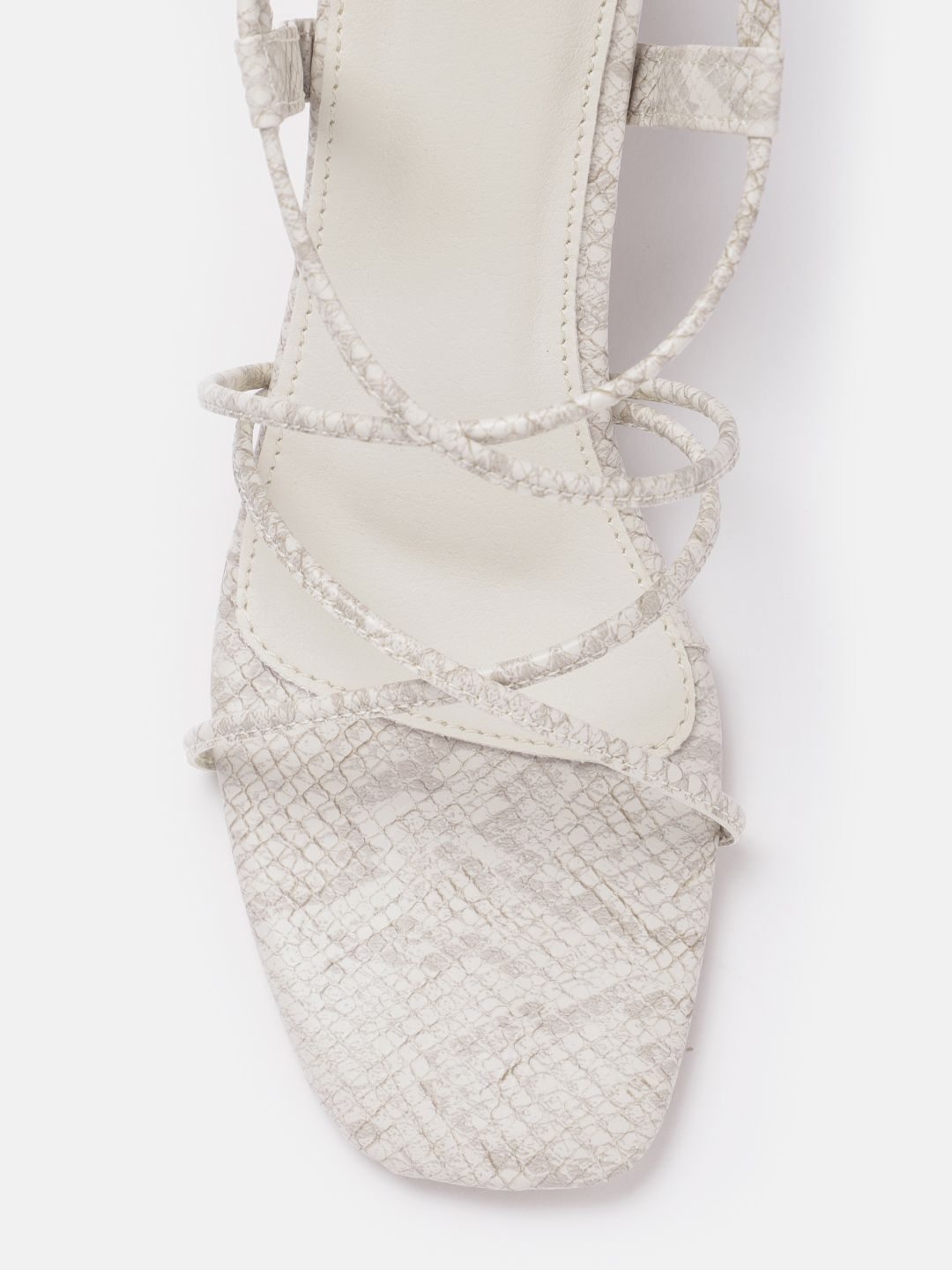 Lino Perros Snake Skin Printed Cross-Straps Block Heels