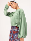 DressBerry Chill Mode On Velour Finish Dramatic Puff Sleeves Crop Jacket