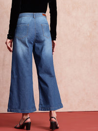 all about you Women Wide Leg Light Fade Stretchable Pleated Cropped Jeans