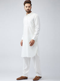 SOJANYA Men White & Cream-Coloured Solid Kurta with Salwar