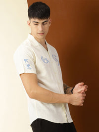 Thomas Scott Premium Conversational Printed Cuban Collar Cotton Casual Shirt