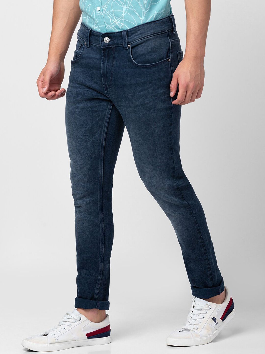 SPYKAR Men Blue & Grey Slim Fit Low-Rise Light Fade Stretchable Jeans
