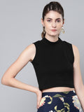 SASSAFRAS Black Solid Crop Top