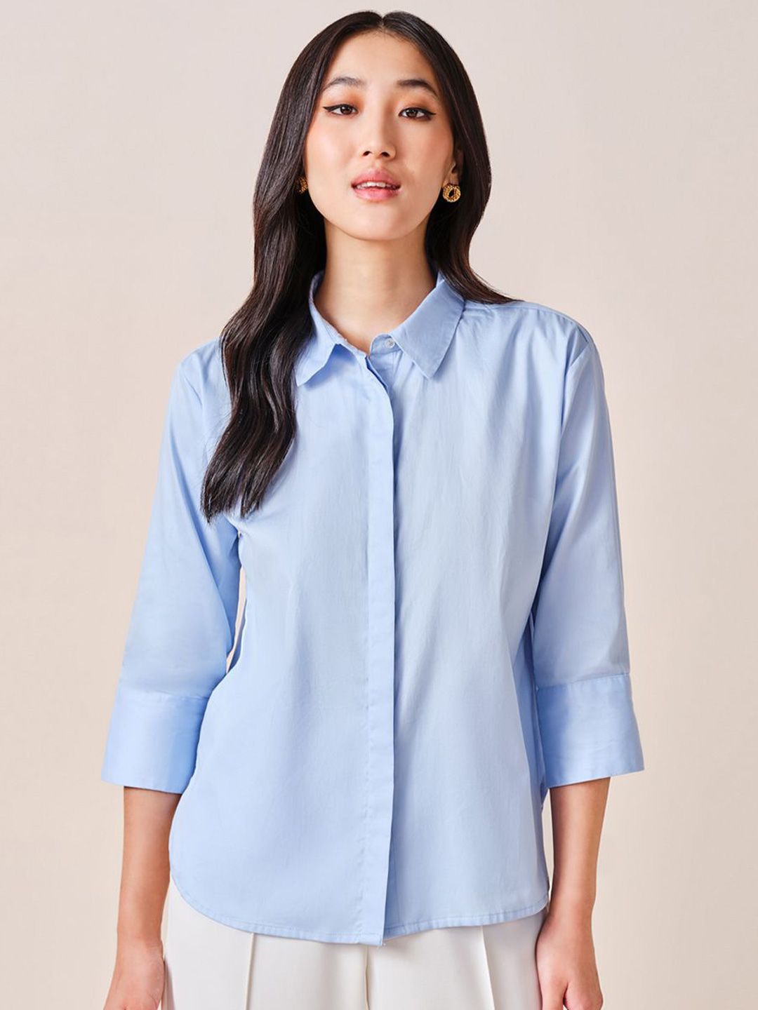 AND Cotton Solid Shirt Style Top