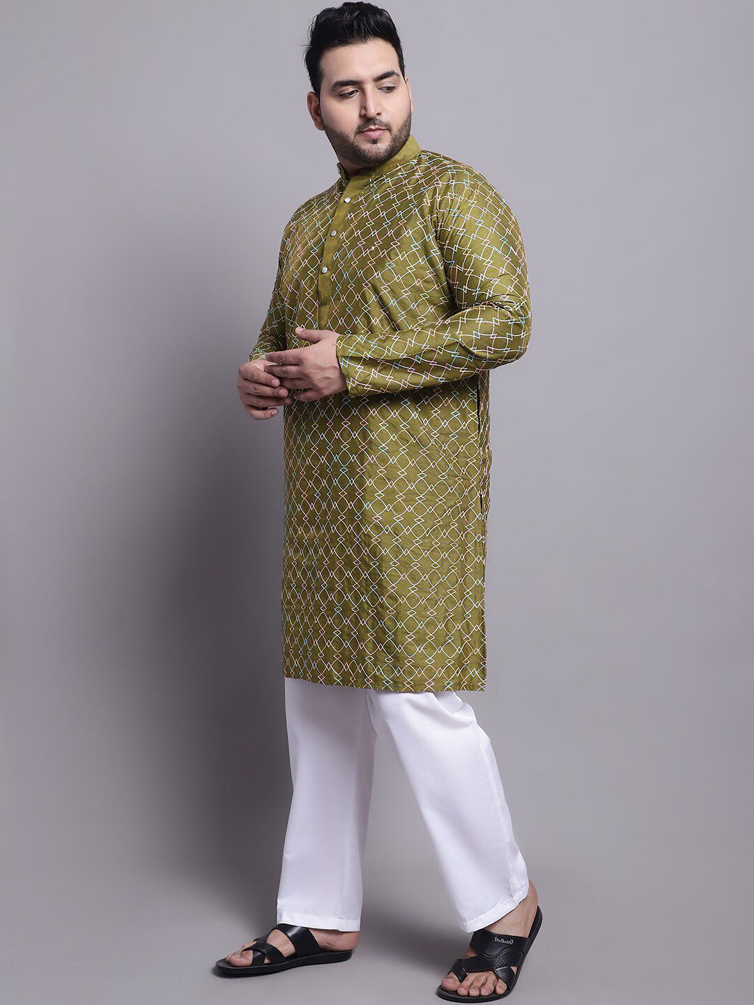 Kurta Kerja Benang Sulam SOJANYA PLUS Dengan Piyama & Jaket Nehru Bersulam