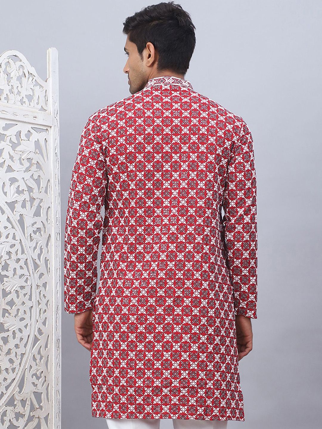 Jompers Floral Printed Mandarin Collar Straight Kurta
