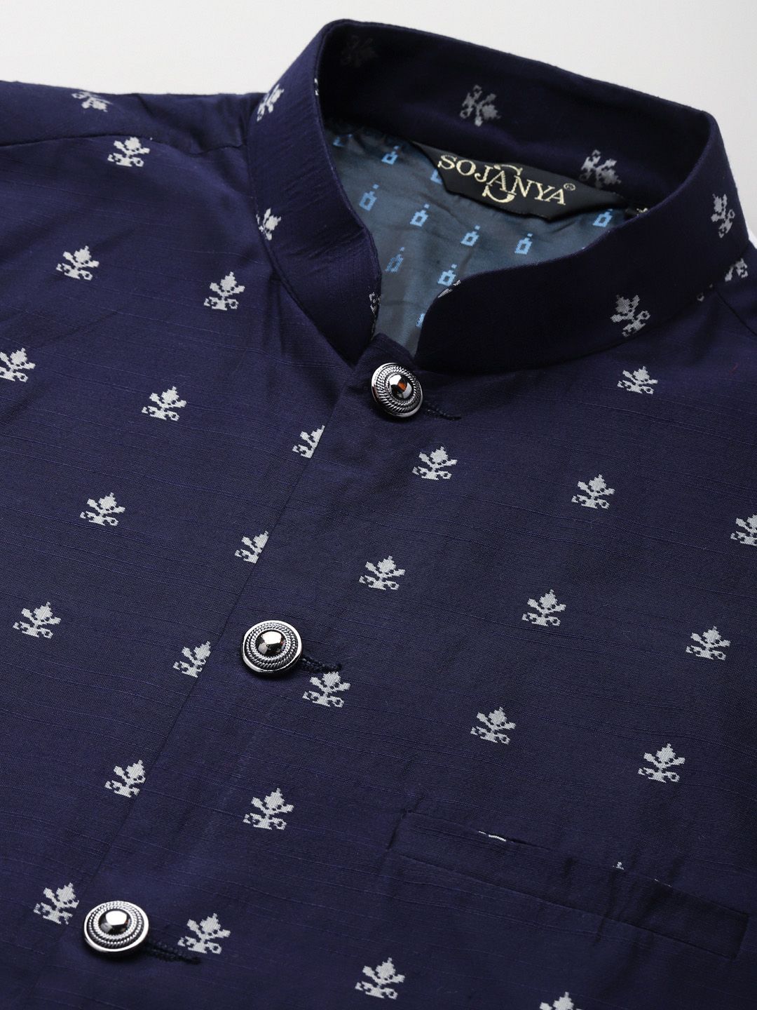 SOJANYA Men Charcoal Ethnic Motifs Kurta with Churidar & Nehru Jacket