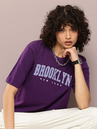 DILLINGER Women Oversized Short Sleeve Embroidery Tshirt
