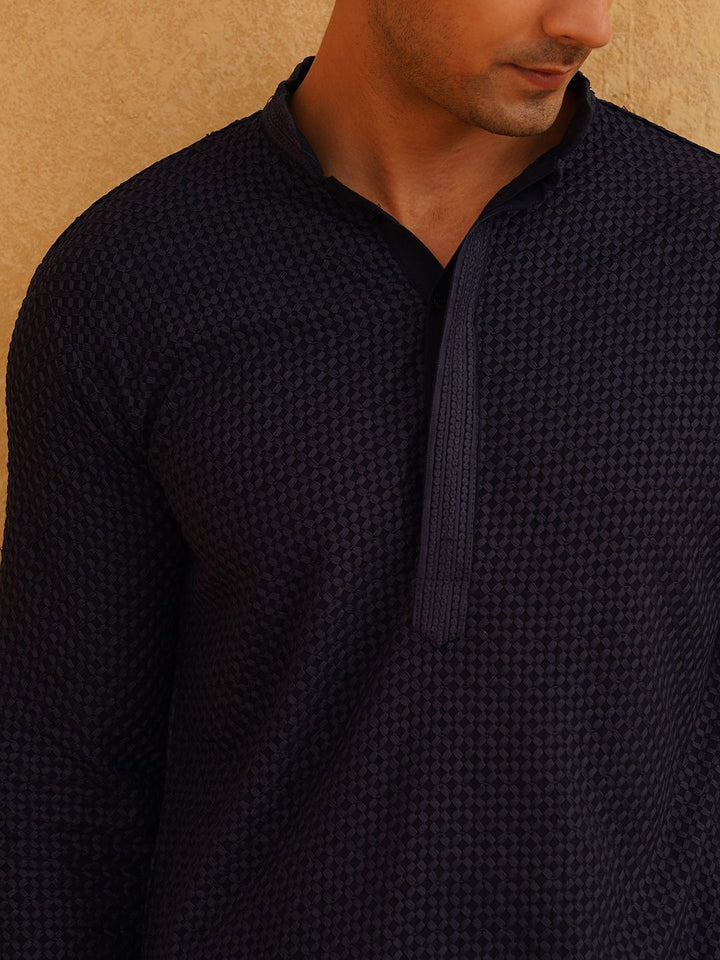 SOJANYA Geometric Embroidered Regular Pure Cotton Straight Kurta With Churidar