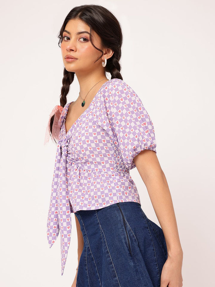 DressBerry Vibe Check Printed Smocked Empire Top