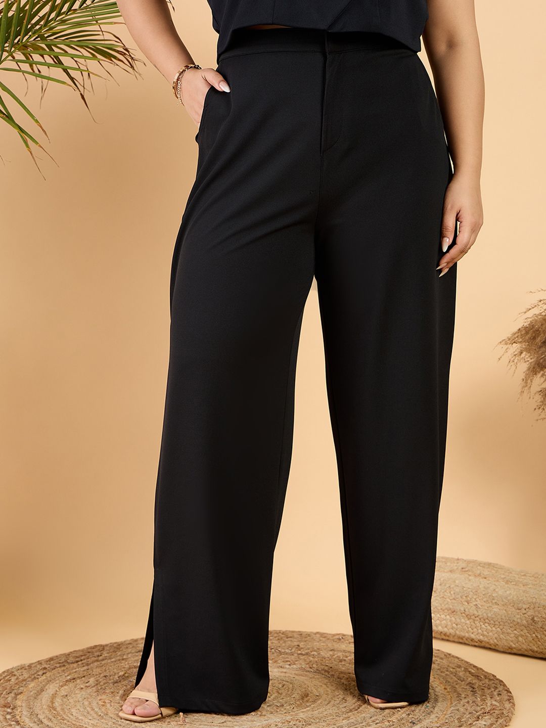CURVY STREET Women Plus Size Straight Fit Parallel Trousers