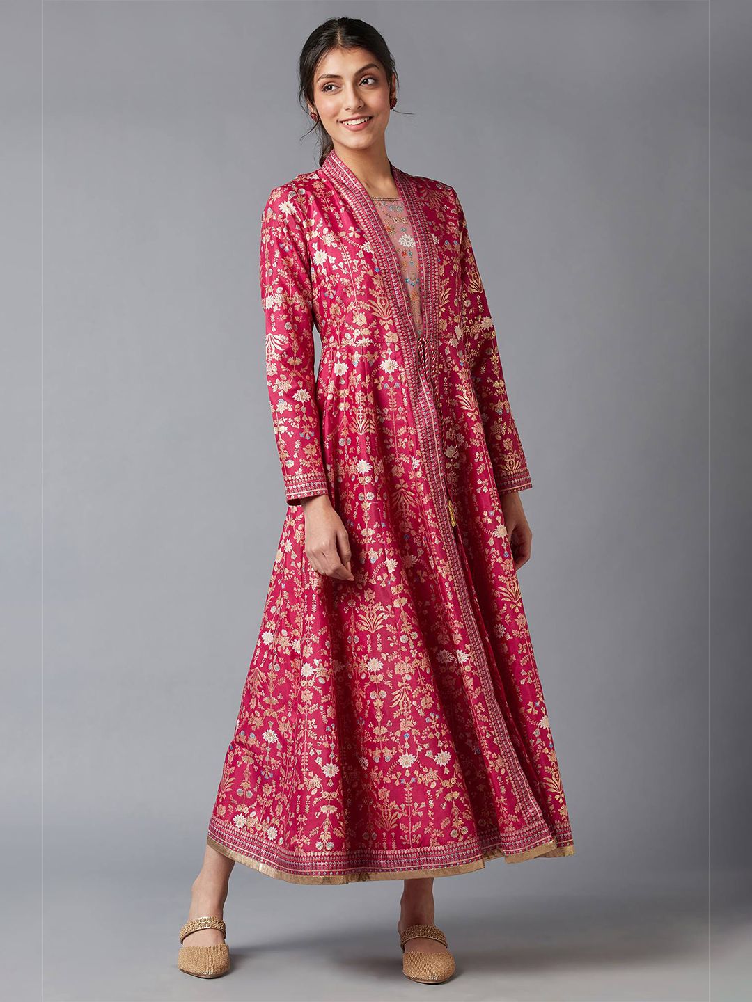 W Women Red Floral Ethnic Maxi Dress