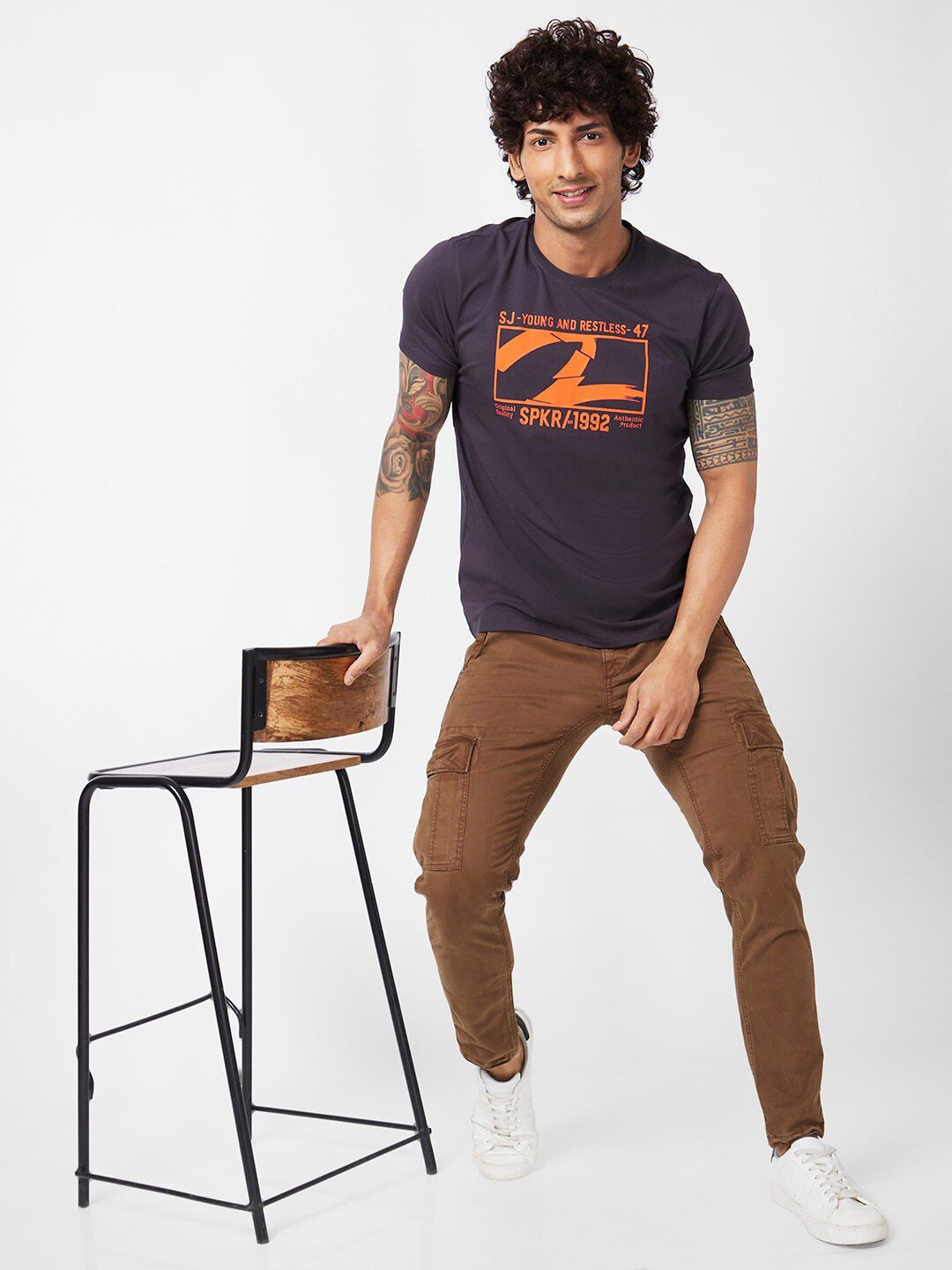 SPYKAR Typography Printed Slim Fit Cotton T-shirt