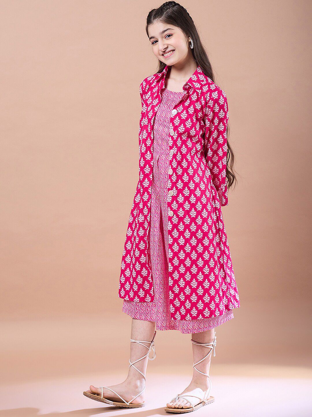 pspeaches Girls Ethnic Motifs Print A-Line Cotton Midi Dress