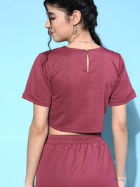 Athena Women Elegant Mauve Solid Top with Skirt