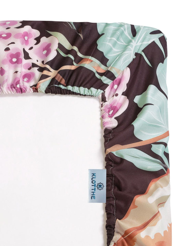 KLOTTHE Multicoloured Floral 400 TC King Bedsheet with 2 Pillow Covers