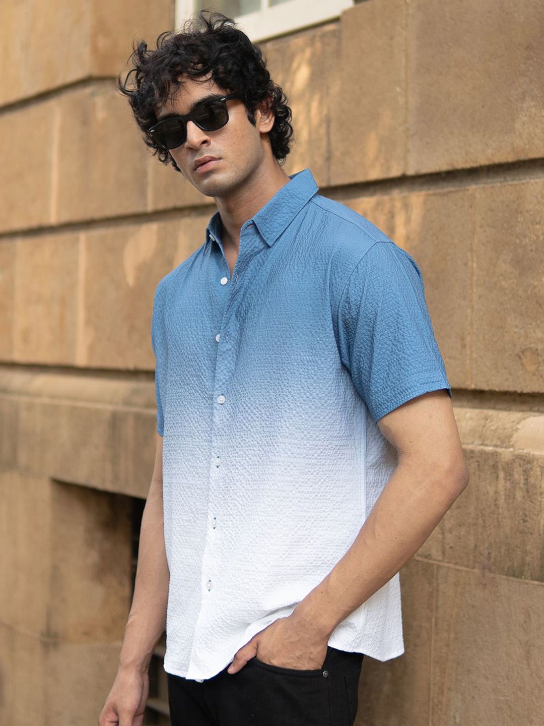 Powerlook Men Dyed Spread Collar Cotton Casual Shirt